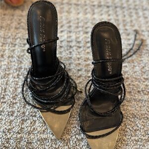 Public Desire Black Stiletto Heels Strappy Sandals